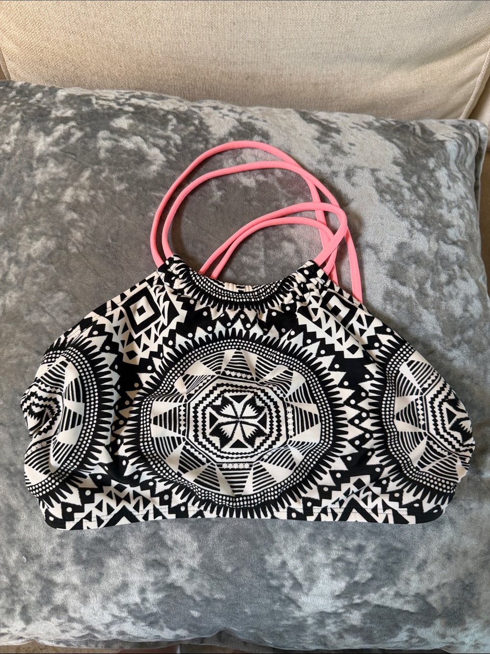 Xhilaration Black & White Geometric Mini Tote with Pink Straps
